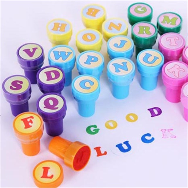 26 English alphabet/lot Assorted Mini Colorful Rubber Alphabet Letter  Stamps for Children